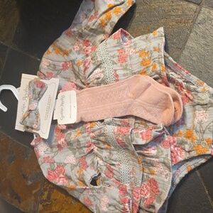 Cynthia Rowley 0-3 Months Baby Girl Floral Dress Bonnet Set Spring Summer Bunny